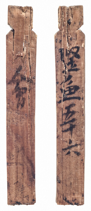堅魚（かつお）五十六と書かれた木簡。裏面は会と書かれている＝奈良文化財研究所提供