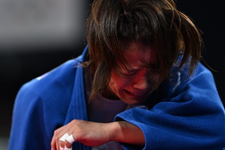 連覇を狙ったパリ五輪で、阿部はまさかの２回戦敗退となった。写真：JMPA代表撮影