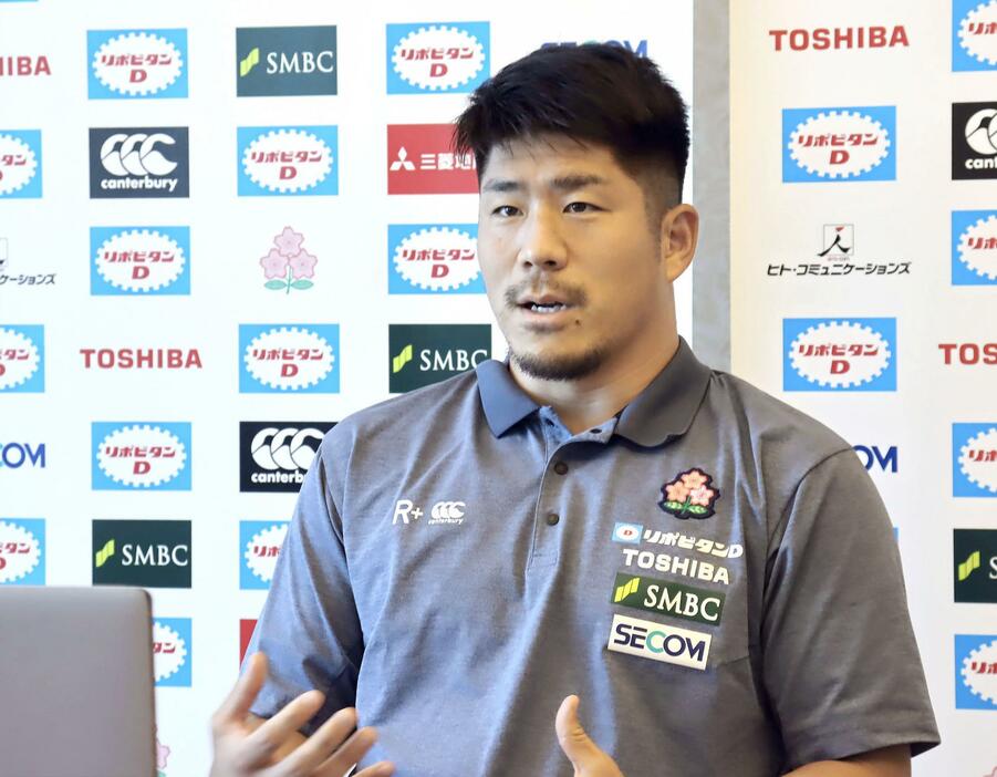 オンライン取材に応じるラグビー日本代表の松田力也＝17日（（C）JRFU）