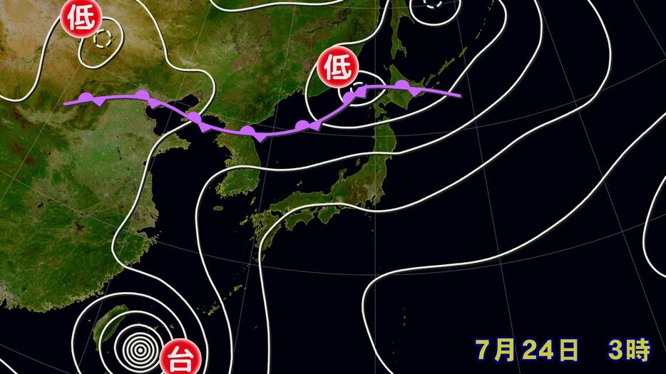 24日(水)午前3時の実況天気図