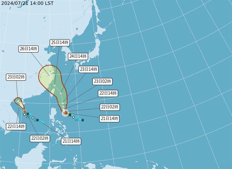 台風3号（右）の予想進路図＝中央気象署（気象庁）提供