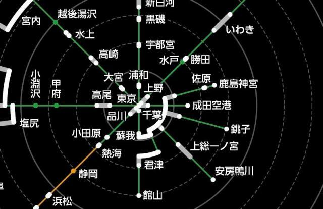 東京駅から青春18きっぷをつかってどこまで行けるのかを可視化したマップ＝加藤創さんが運用するSNSの投稿より