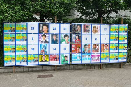 カオスな都知事選の選挙ポスター。NHK党が掲示板をジャック。ほぼ全裸女性のポスターも＝一部加工しています（写真：Pasya/アフロ）