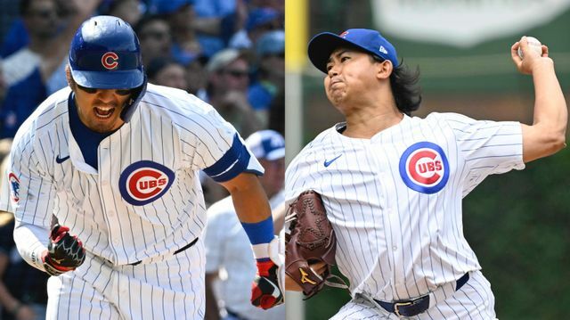 左からカブスの鈴木誠也選手と今永昇太投手(写真:USA TODAY Sports/ロイター/アフロ)