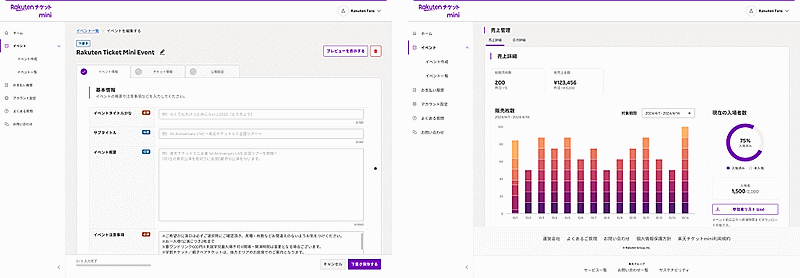 「楽天チケットmini」の管理画面イメージ
