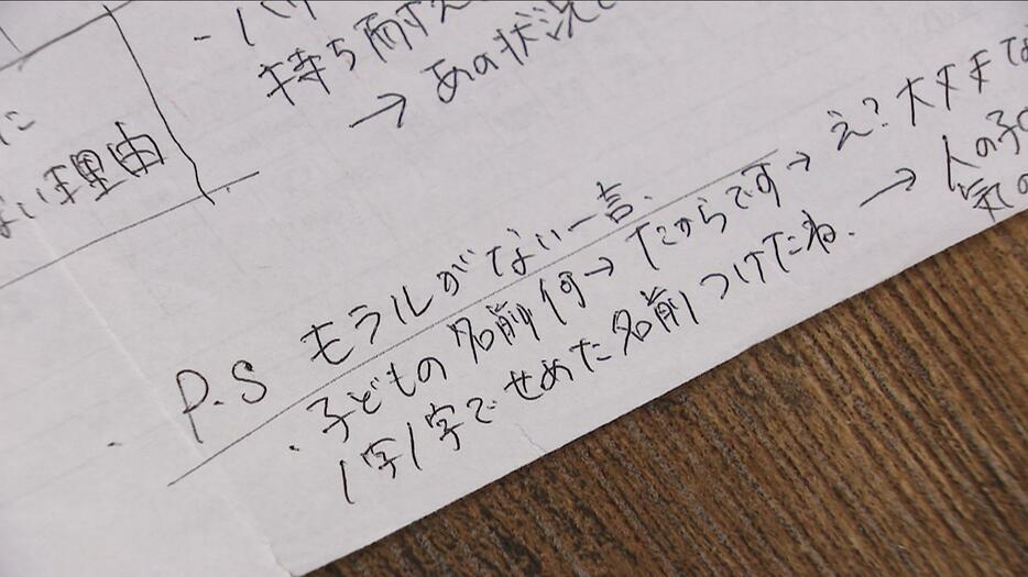 医師とのやりとりを書いた千鶴さんのメモ