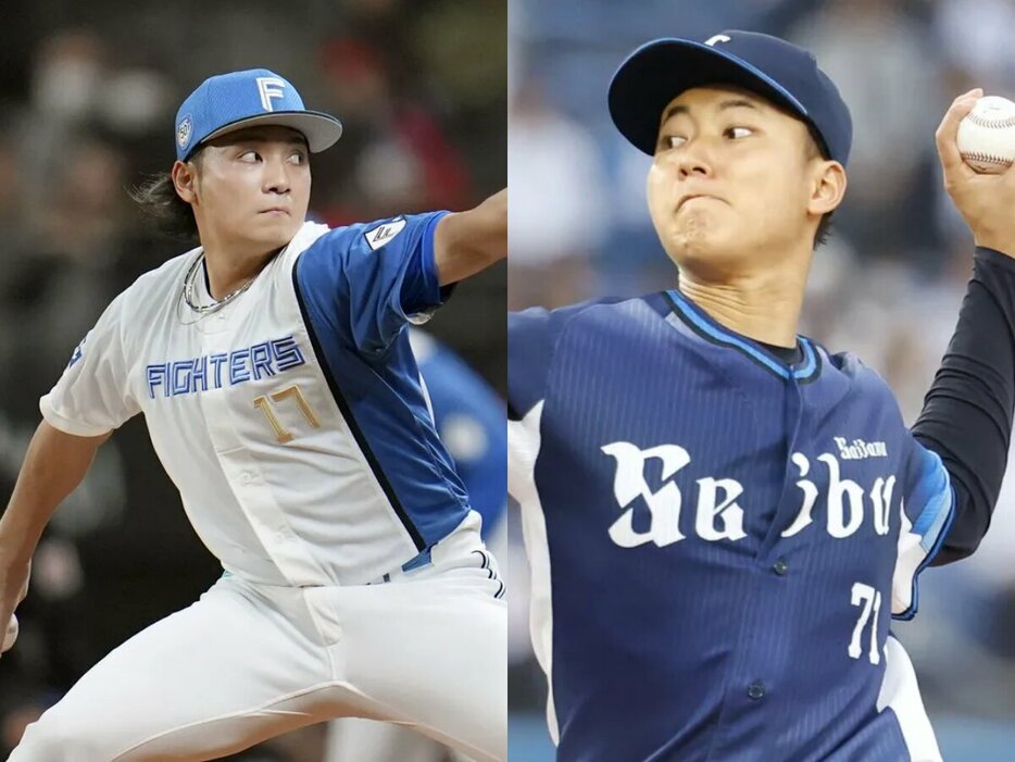 日本ハム・伊藤大海、西武・菅井信也 (C)Kyodo News