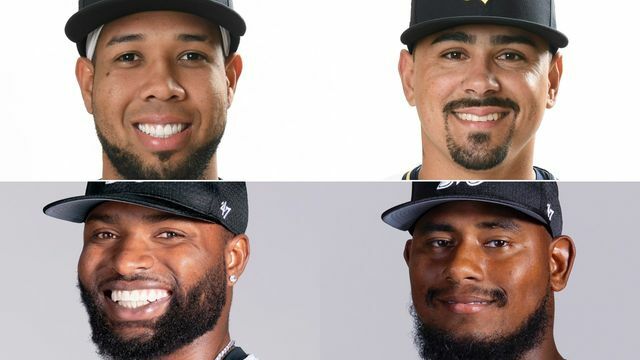 左上からオリックスのエスピノーザ投手、マチャド投手、左下からロッテのポランコ選手、メルセデス投手