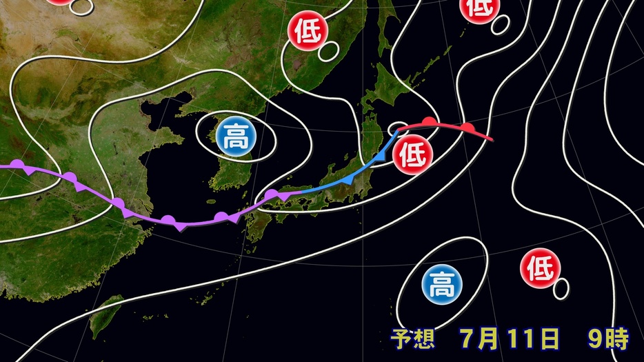 11日(木)午前9時の予想天気図