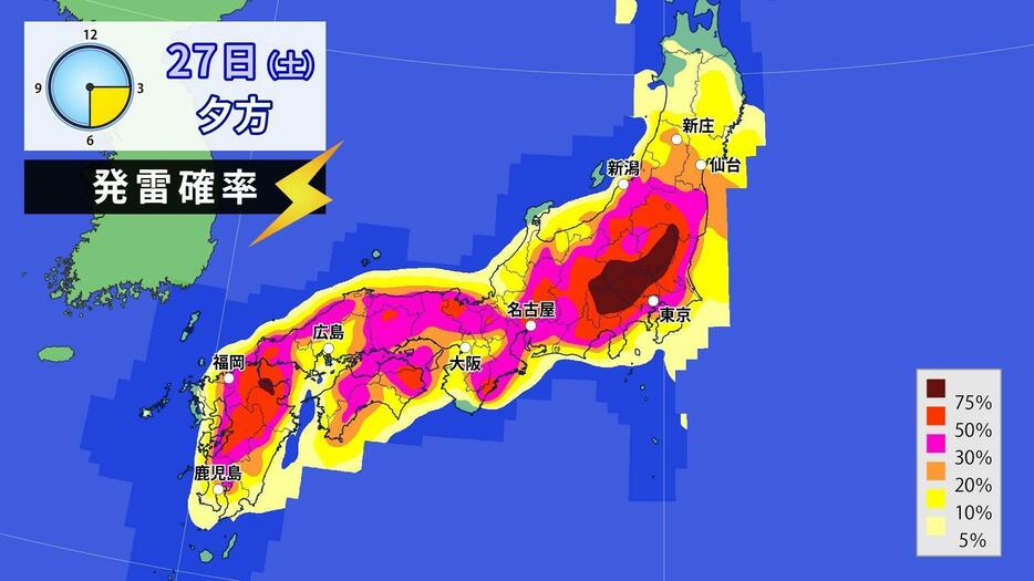 27日(土)の夕方の発雷確率