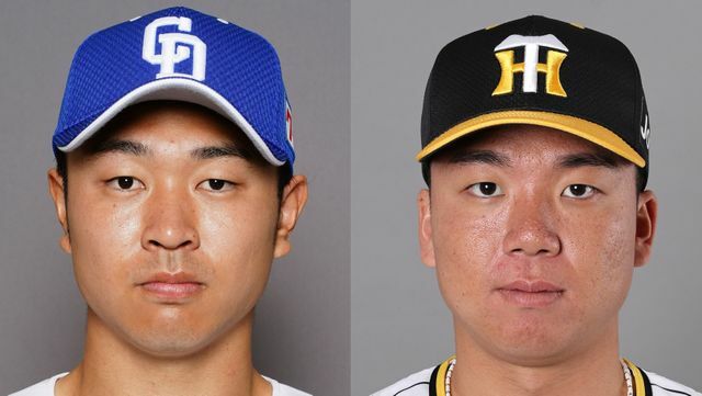 左から中日・ 高橋宏斗投手、阪神・村上頌樹投手