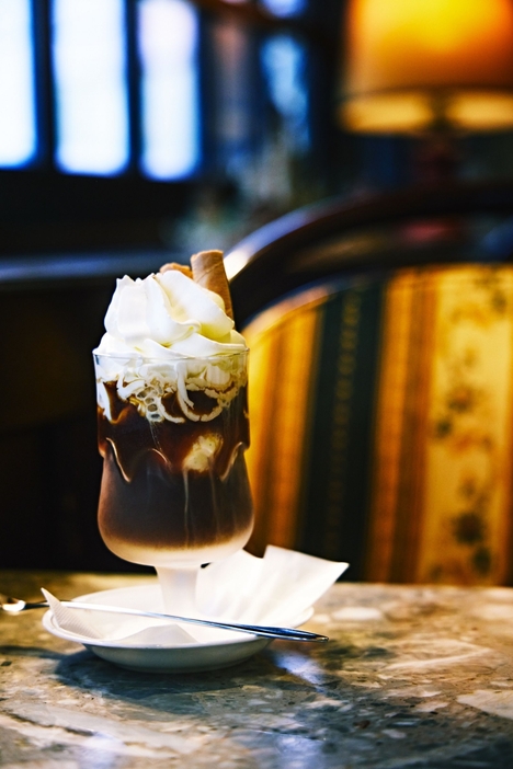 「ヴィーナーアイスカフェ」（¥800）はウィーンで最も親しまれているドリンク。甘さなしのフワフワ生クリームとバニラアイスの優しい甘みが1日の疲れを癒してくれる。