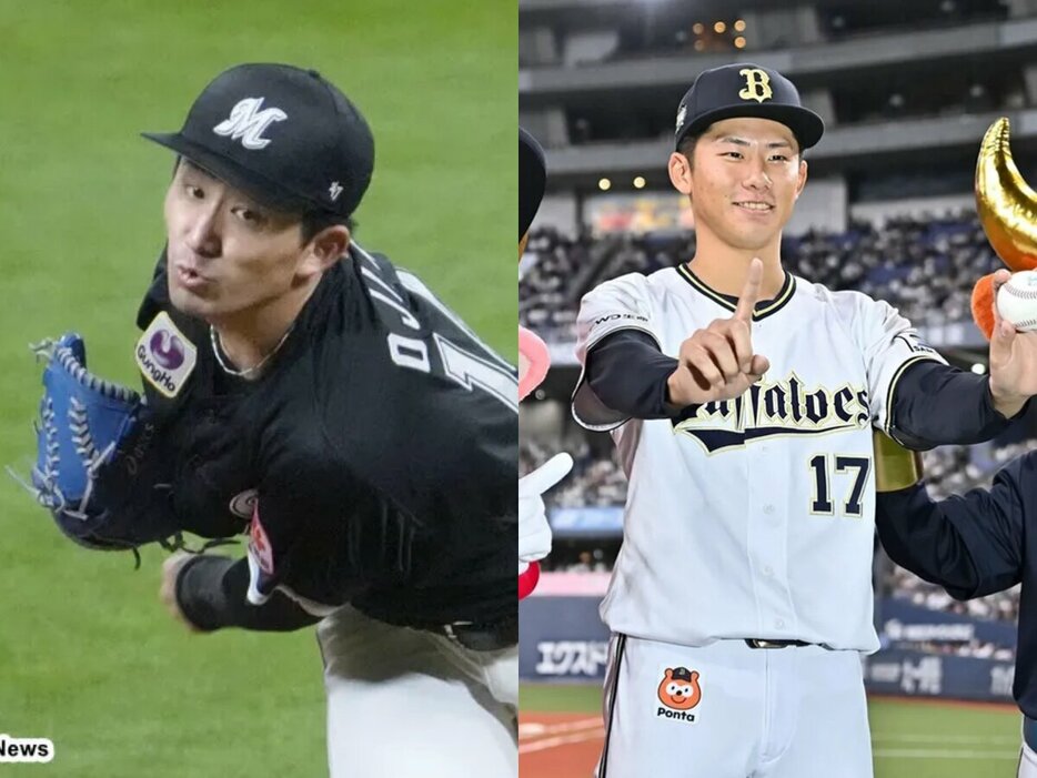 ロッテ・小島和哉、オリックス・曽谷龍平 (C)Kyodo News