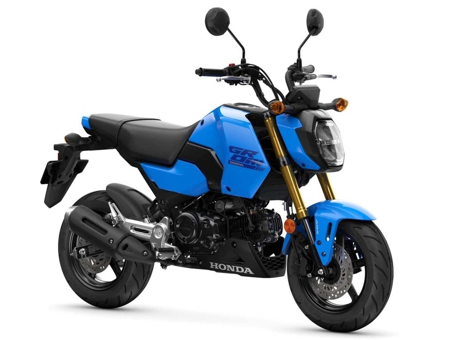 MSX125 GROM [HONDA] 欧州で発表された新型グロム。キャンディブルーのカラーリングと標準装備のアンダーカウルでよりスポーティなイメージだ。