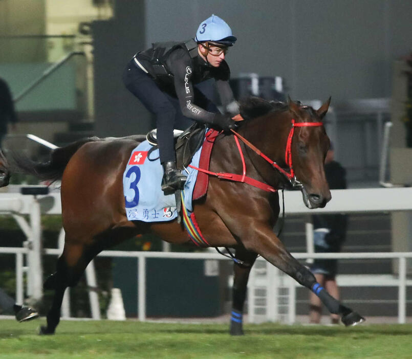 3日朝、追い切るロマンチックウォリアー（（C）The Hong Kong Jockey Club）