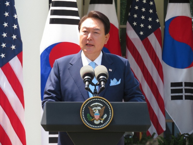 韓国の尹錫悦大統領＝2023年4月26日、秋山信一撮影