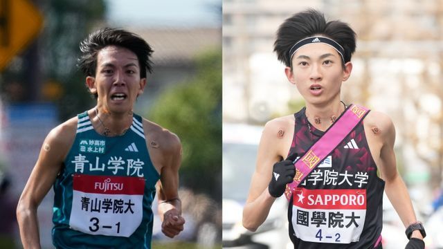 左から青山学院大学・鶴川選手、國學院大學・平林選手（写真：SportsPressJP/アフロ、写真：アフロ）