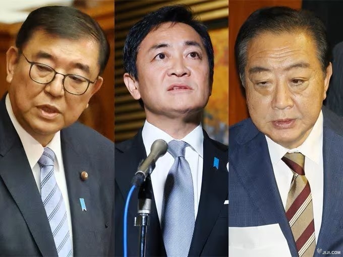 左から石破茂首相、玉木雄一郎国民民主党代表、野田佳彦立憲民主党代表【時事通信社】