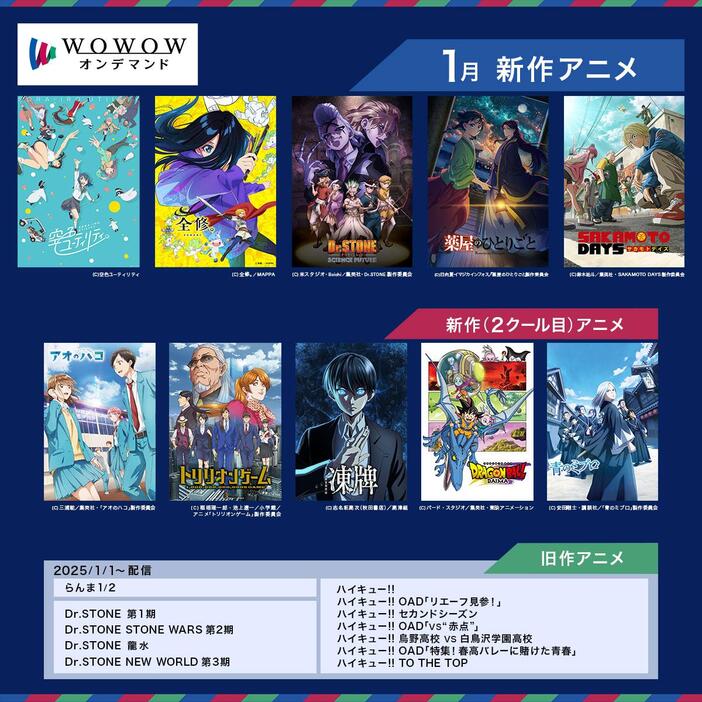 WOWOWオンデマンドが2025年1月期に配信するアニメ