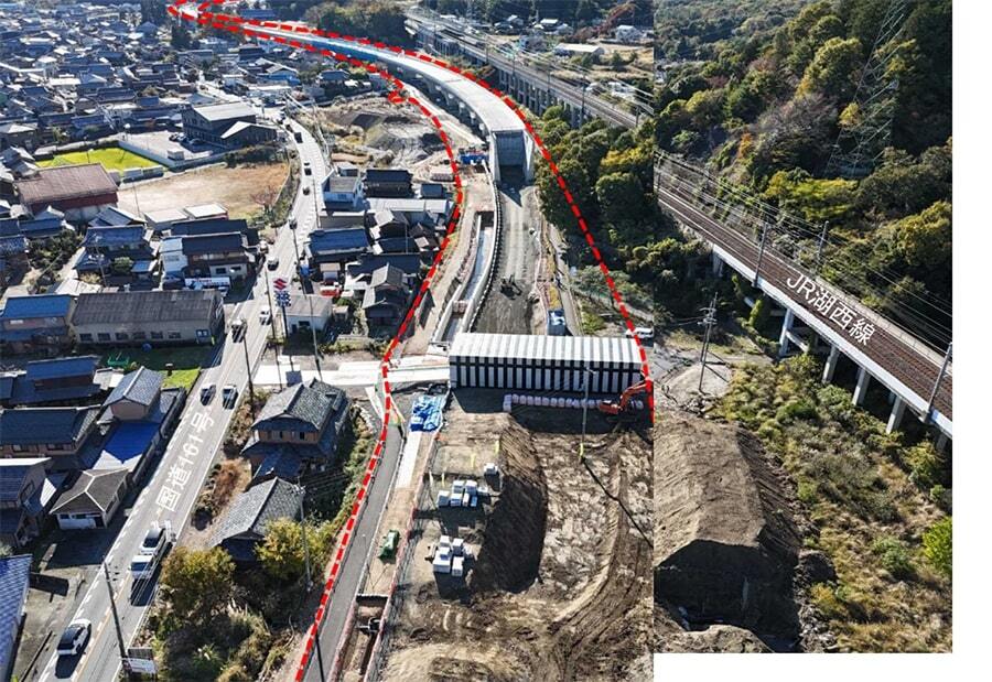 小松拡幅13工区。国道161号のバイパスが建設中（画像：滋賀国道事務所）。