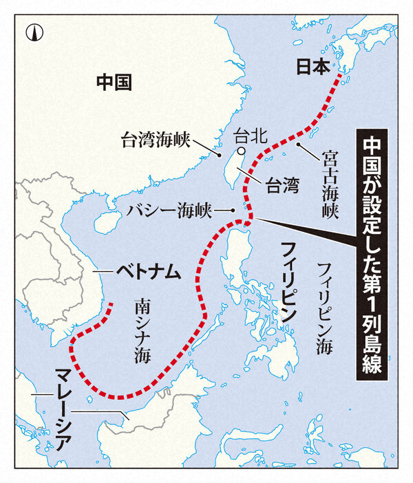 中国が設定した第1列島線