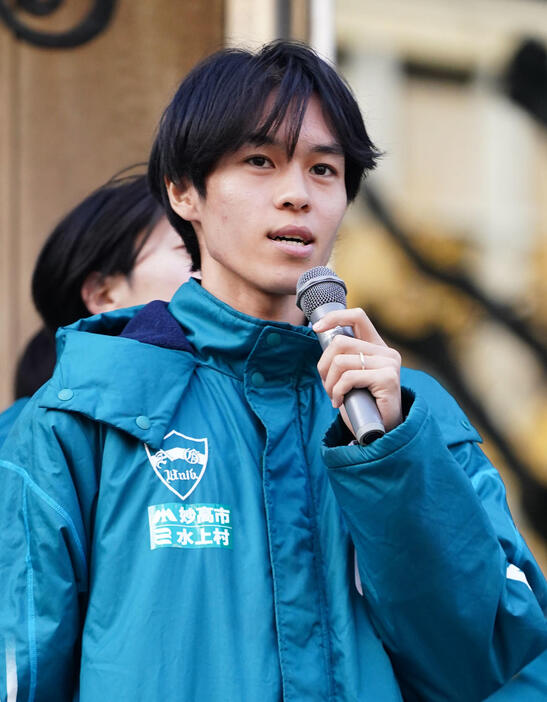 箱根駅伝への意気込みを語る青学大・太田（撮影・横山健太）