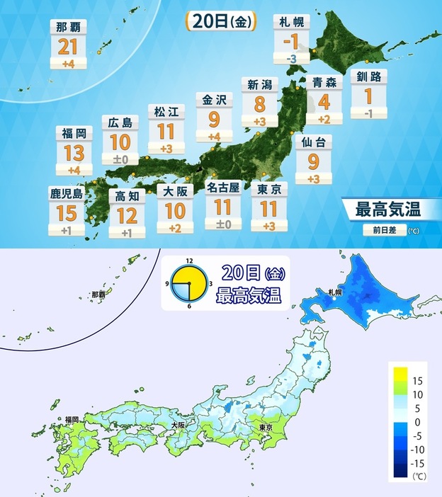 12月20日（金）の予想最高気温