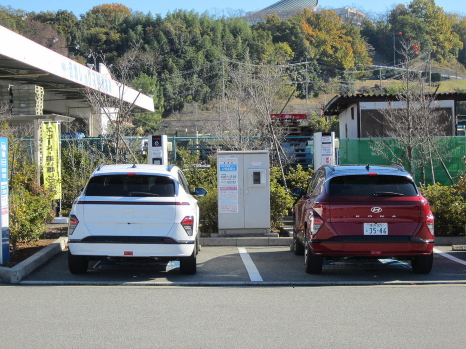 偶然にもホワイトのコナと遭遇。並んで充電することに。