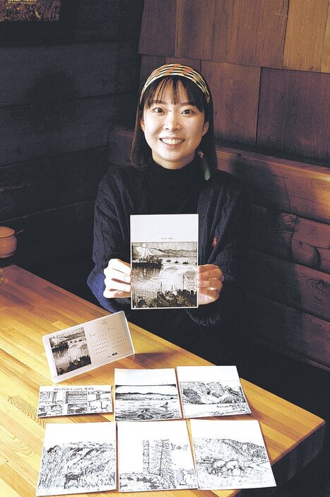 卓上カレンダーに使用した原画と野月さん