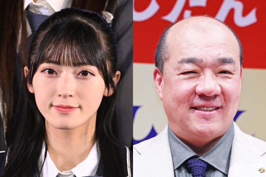 ＡＫＢ４８・佐藤綺星(左)と、にしたん・西村誠司社長