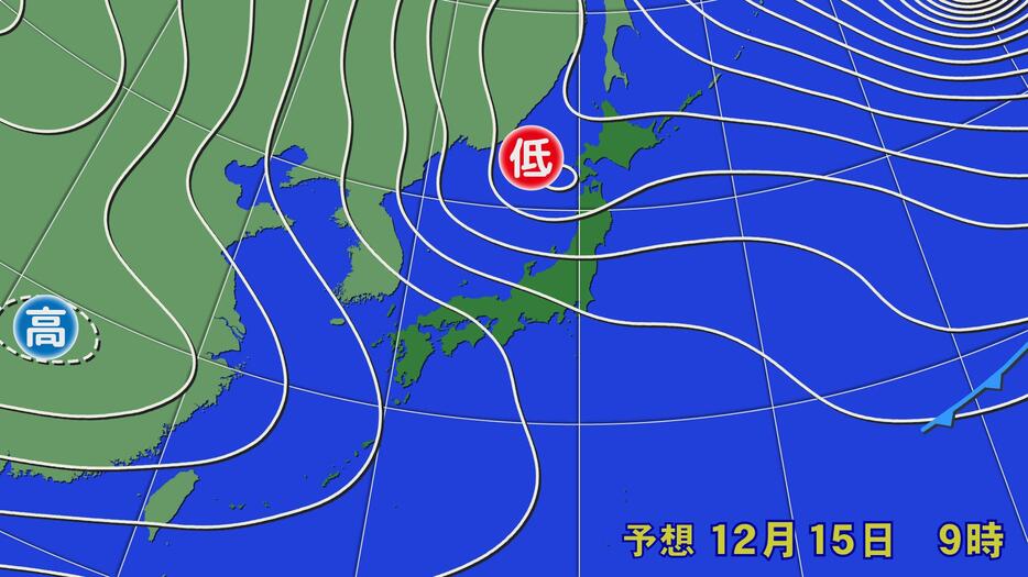 15日(日)午前9時の予想天気図