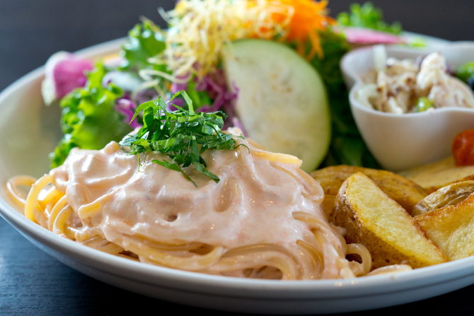 撮影メニューは風味豊かな「明太クリームパスタ」