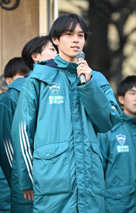 壮行会であいさつする青学大・太田蒼生（カメラ・竹松　明季）