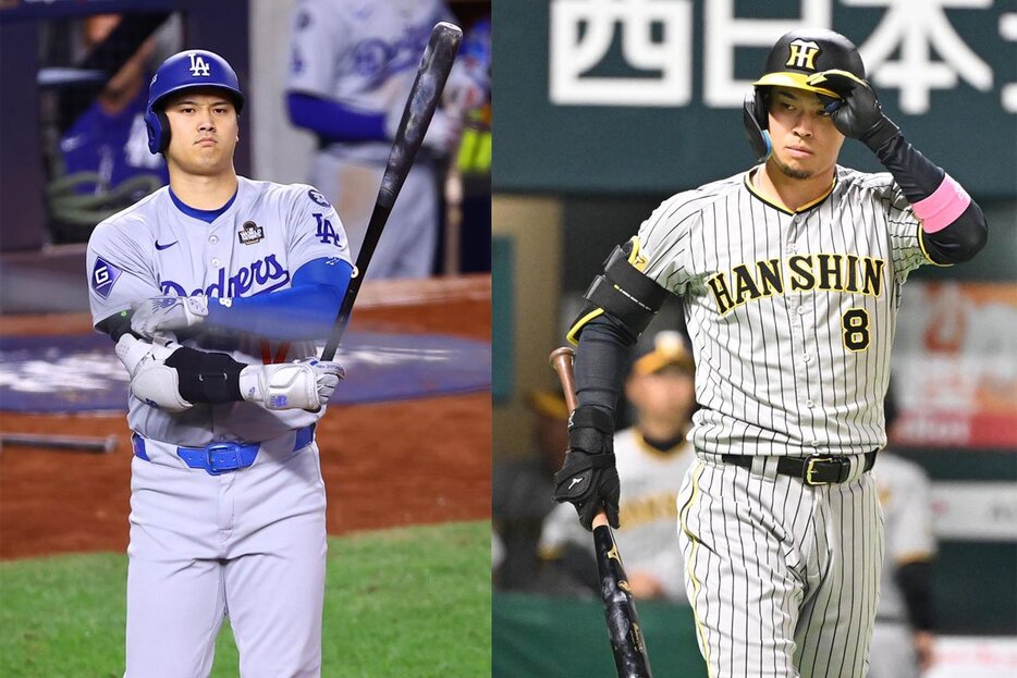 大谷翔平（左）と佐藤輝明