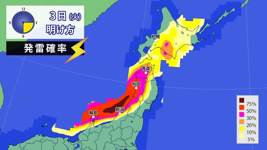 3日(火)明け方の発雷確率