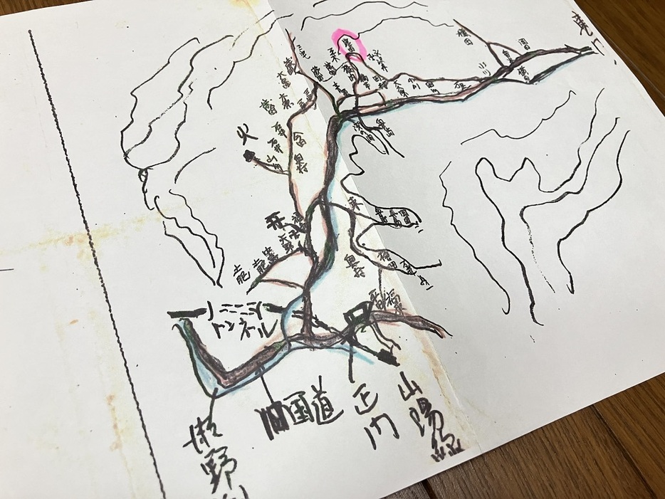 接収され弾薬庫となった土地の集落名が記された地図