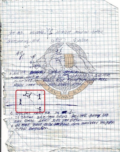 ウクライナ軍が公開した北朝鮮兵のものとされるメモ。ドローンの撃墜方法をイラスト付きで示している＝ウクライナ特殊作戦軍のＳＮＳより