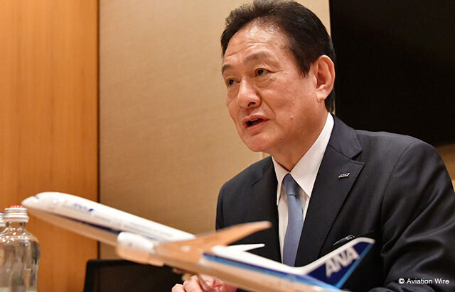 ミラノ市内のホテルでミラノ線の展望を語るANAの井上社長＝24年12月4日 PHOTO: Yusuke KOHASE/Aviation Wire