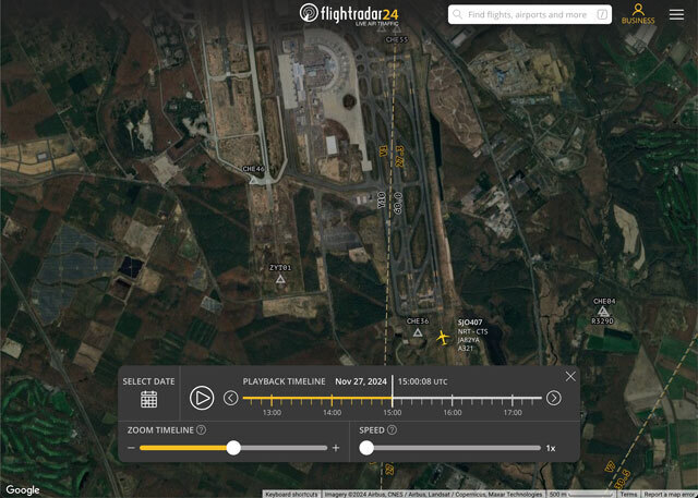 11月28日午前0時ごろの新千歳空港（Flightradar24から、実際の位置とは誤差がある場合があります）