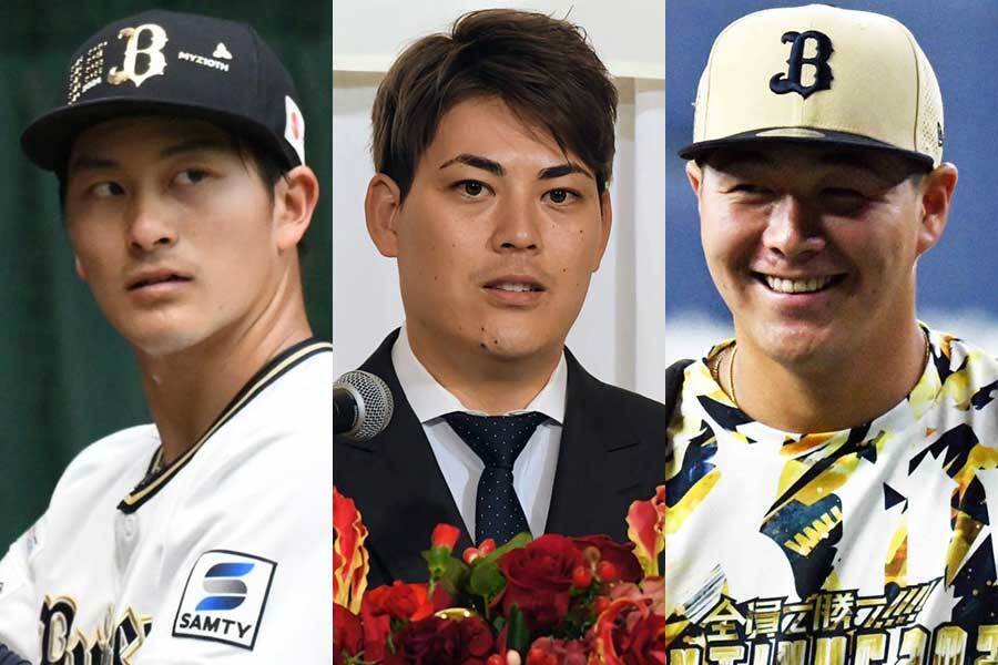 オリックス・高島泰都、九里亜蓮、川瀬堅斗（左から）【写真：北野正樹】