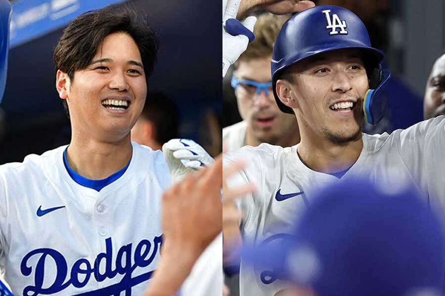 ドジャース・大谷翔平（左）とトミー・エドマン【写真：ロイター】