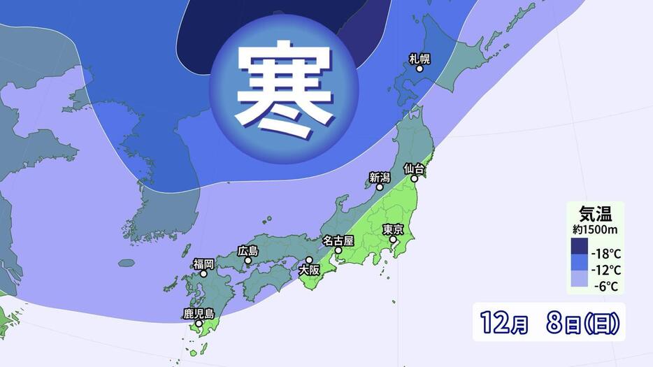 8日(日)の上空の寒気の予想