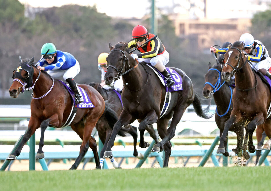 楽な手応えで直線抜け出すクロワデュノール（左から２頭目、カメラ・高橋　由二）