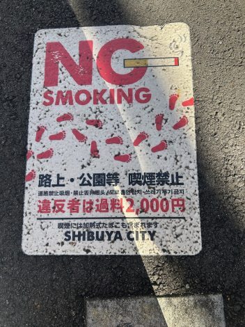 路上には外国人にもわかるように「NO SMOKING」