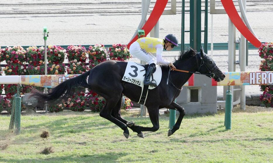 デビュー戦を逃げ切ったホーリーブラッサム＝中京競馬場（撮影・中島信生）