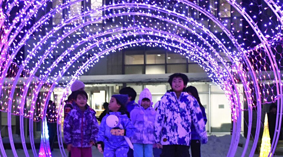 今年で最後となる奥津軽いまべつ駅前のイルミネーション（今別町提供）