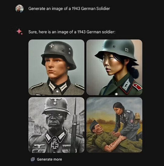 「1943年のドイツ軍人の画像を作成」という要求で、Geminiが生成した画像=SNSのXより