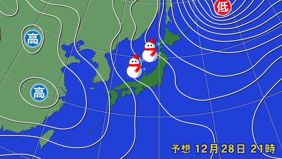 28日21時の予想天気図