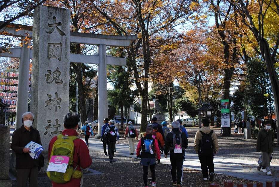 「TOKYOウォーク2024」大国魂神社を歩く参加者ら＝7日、東京都府中市