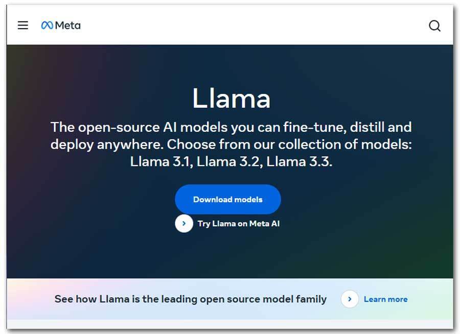 オープンソースAIモデル「Llama」（メタのWebサイトから）